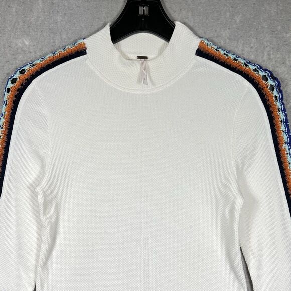 Free People Switch It Up Cuff Thermal Top Crochet White Women’s Large Stretchy - Picture 2 of 13